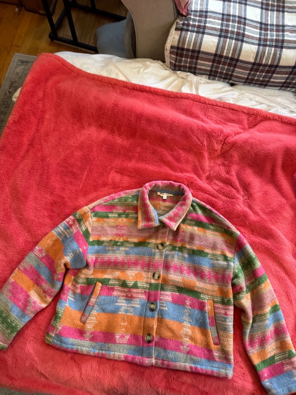 heyday Multicolor Striped Button-Front Jacket - Pink, Orange, Blue, Green